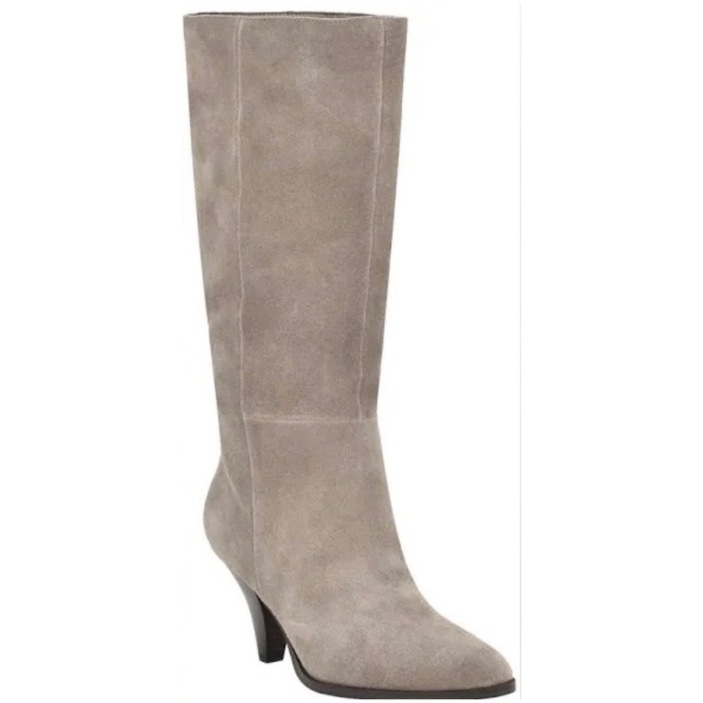 Nine West Ceynote Grey Suede Knee High Cone Heel‎ Pointed Toe Boots Womens 8M